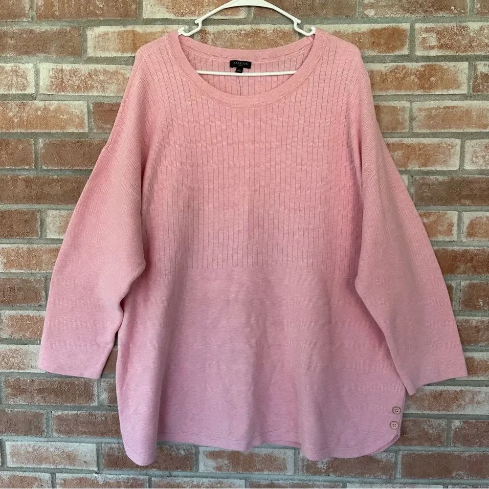 Talbots Knit Sweater Button Detail NEW Women’s Plus 3X Pink - Picture 2 of 11